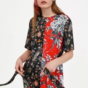 ZARA Floral Paisley Patchwork Print Top w/ attached waist tie asymmetric…